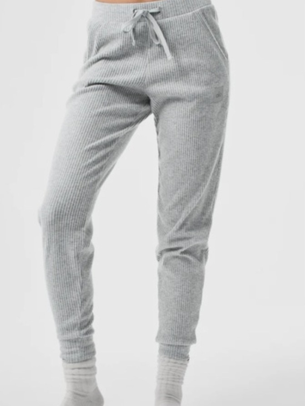 ALO Yoga Light Cream Ribbed Drawstring Joggers -